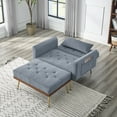 thumbnail image 3 of Recliner Sofa Chair with Ottoman, Convertible Sofa Bed with Two Arm Pockets and 1 Pillow Velvet 2 in 1 Chaise Lounge Chair with 3 Adjustable Angles and Wood Frame Accent Chair for Living Room, Grey, 3 of 7