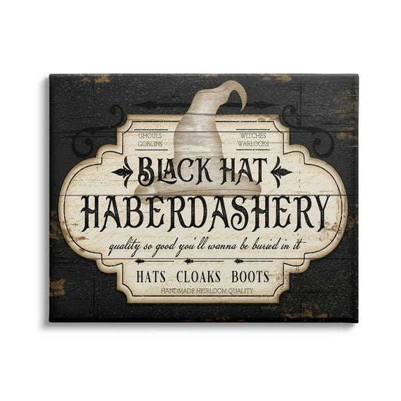 Stupell Industries Black Hat Haberdashery Halloween Sign Spooky Heirloom Quality, 20 x 16, Design by Jennifer Pugh