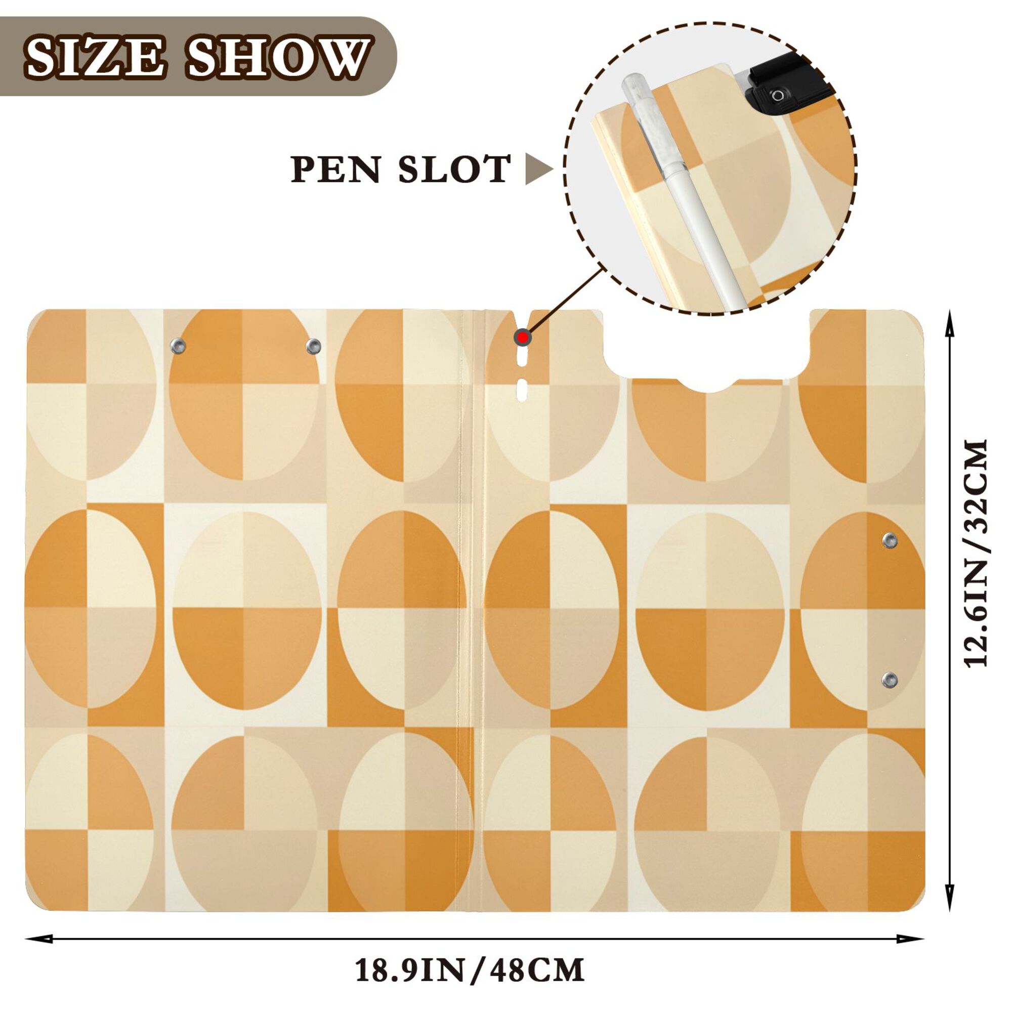 FORMRS A4 Clipboard Folder with Pen Holder Horizontal Foldable School Office Binder, Geometric Circles