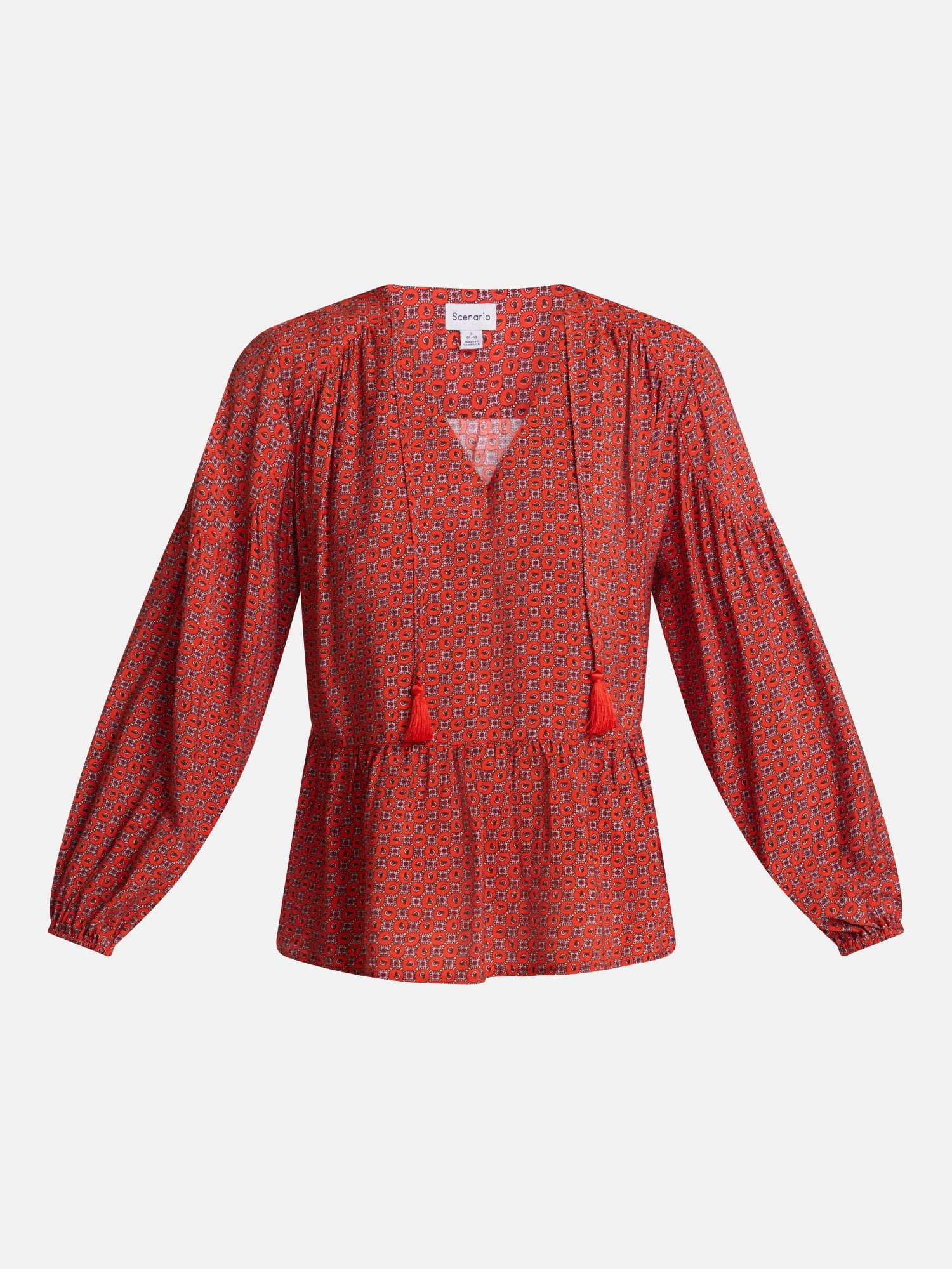 Scenario Women's and Women's Plus Gathered Yoke Blouse with Long Sleeves, Sizes XS-4X