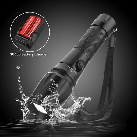 2000 Lumens T6 LED Zoomable Flashlight Torch Lamp Super Bright Lamp Light 3-Mode +18650 Battery Charger + Battery