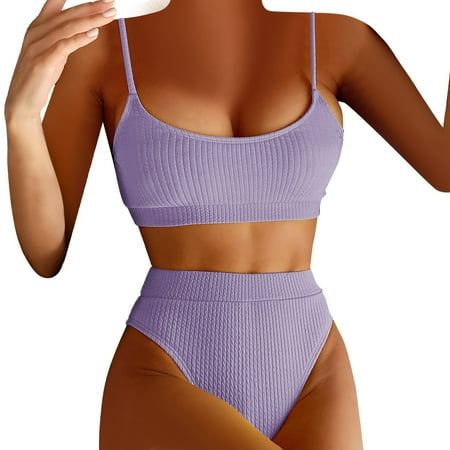 Sngxgn Women s High Waisted Bikini Sets Two Piece Swimsuits Cheeky High Cut Bathing Suits(Purple XXL)