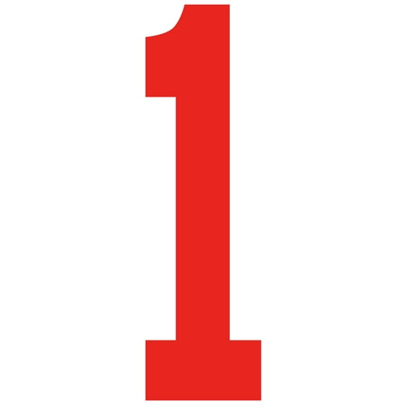 5 1/2" Windshield Numbers And Symbols - Red/White - "1" - 3ĘşW x 5 1/2ĘşH - Pack of 12