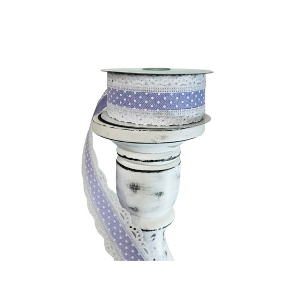 1.5"x10YD Lavender/White Raised Swiss Dot Lace Wired Ribbon - Delicate Elegance for Charming Crafts and Decor-RG08869NR