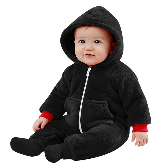 Infant Soft Bodysuit With Hood Winter Warm Lined Romper For Baby Boys Cozy Outfit Full Coverage 18 24 Months Boy Preemie Clothes Boys Dinosaur Baby Boy Set Long Sleeve Shirts 2 Years Black 6-9 Months