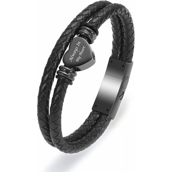 Heart Leather Cremation Jewelry Urn Bracelet for Ashes for Women, Stainless Steel Heart Urn Cuff Bracelet Cremation Keepsake Jewelry for Ashes