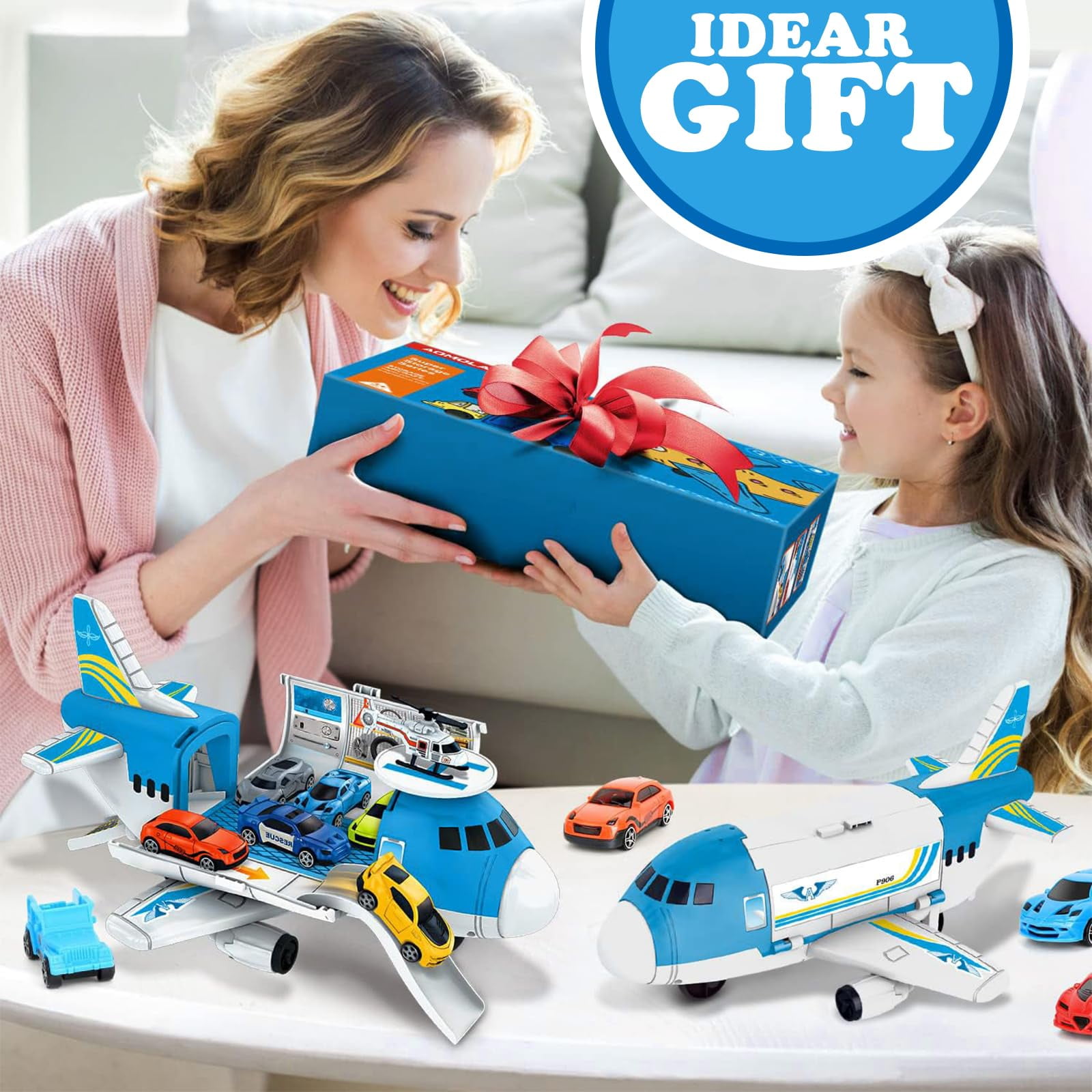Airplane Toys for Toddlers 3 Years Old, Toy Airplane for Boys Age 4-7, Toys for 2 3 4 5 Years Old, Airplane Toy Set with 8 Mini Cars, Plane Toy for Birthday
