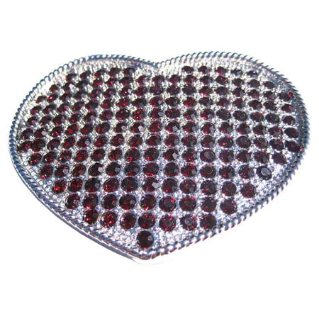 - Deep Red Rhinestone Covered Heart Shaped Belt Buckle
