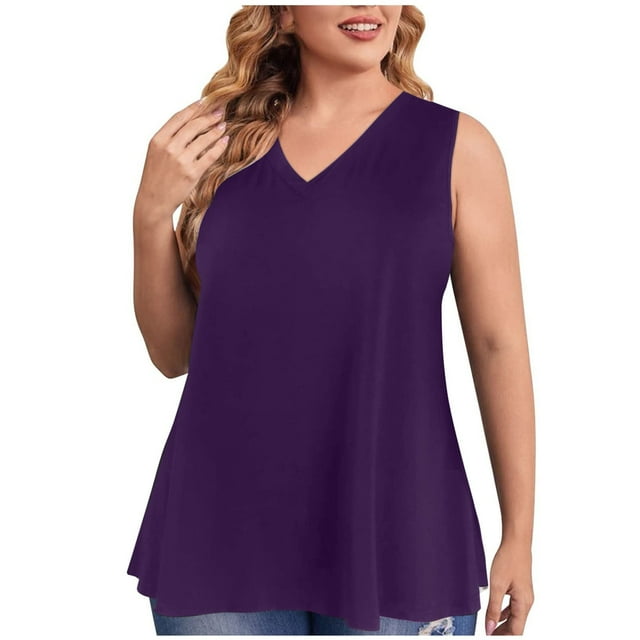 Birdeem Débardeur pour Femmes Mode Grande Taille Col en V T-Shirt Sans Manches Ample