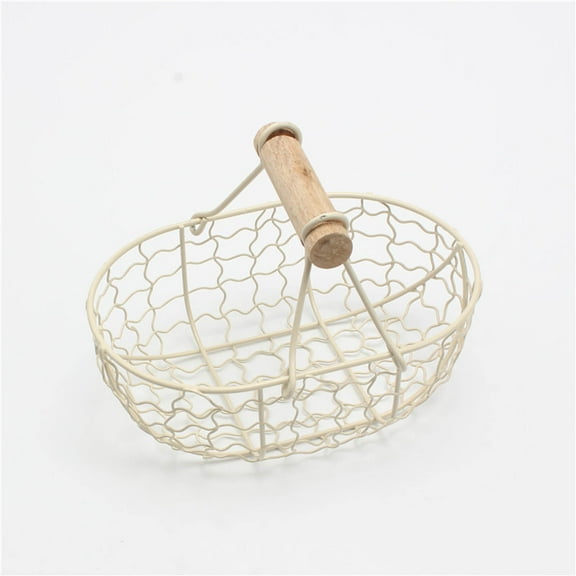 Farmhouse Egg Gathering Basket, Rustic Metal Wire Storage with Wood Handle, Multi-Purpose Vintage Basket for Eggs, Potatoes & Kitchen Organization, Country Home Decor