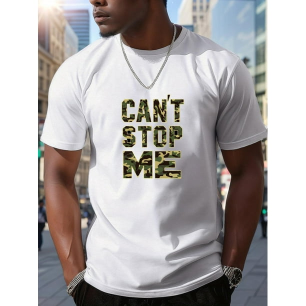 Camiseta de manga corta con estampado de camuflaje "Can't Stop Me", informal, cómoda y versátil, ideal para el día a día de primavera/verano. Para adultos, hombres, mujeres, adolescentes y jóvenes.