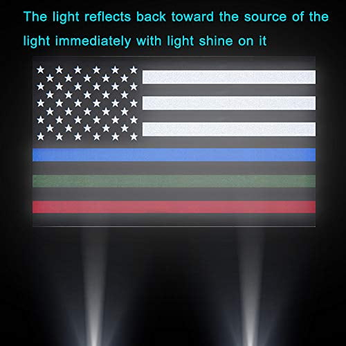 EMT and Troops Besby 3pcs Reflective US Flag Stickers 5x3 Vinyl American Flag Car Decal Support American Police Military Fire Officers Thin Line Blue Green and Red Stripe 