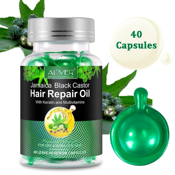 Aliver Jamaican Black Castor Oil Capsule for Dry and Damaged Hair, No Need to Rinse, Reduced Hair Loss, Moisterize Dry Scalp (40P)