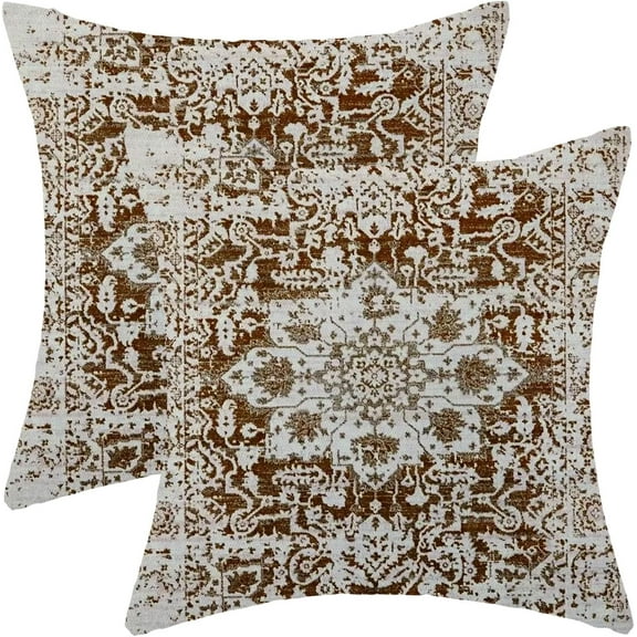 Boho Pillow Covers 18x18 Inch Set of 2,Brown Beige Carpet Pattern Throw Pillows Case,Ethnic Retro Outdoor Decorative Square Farmhouse Decor Cushion Covers for Home Sofa Couch