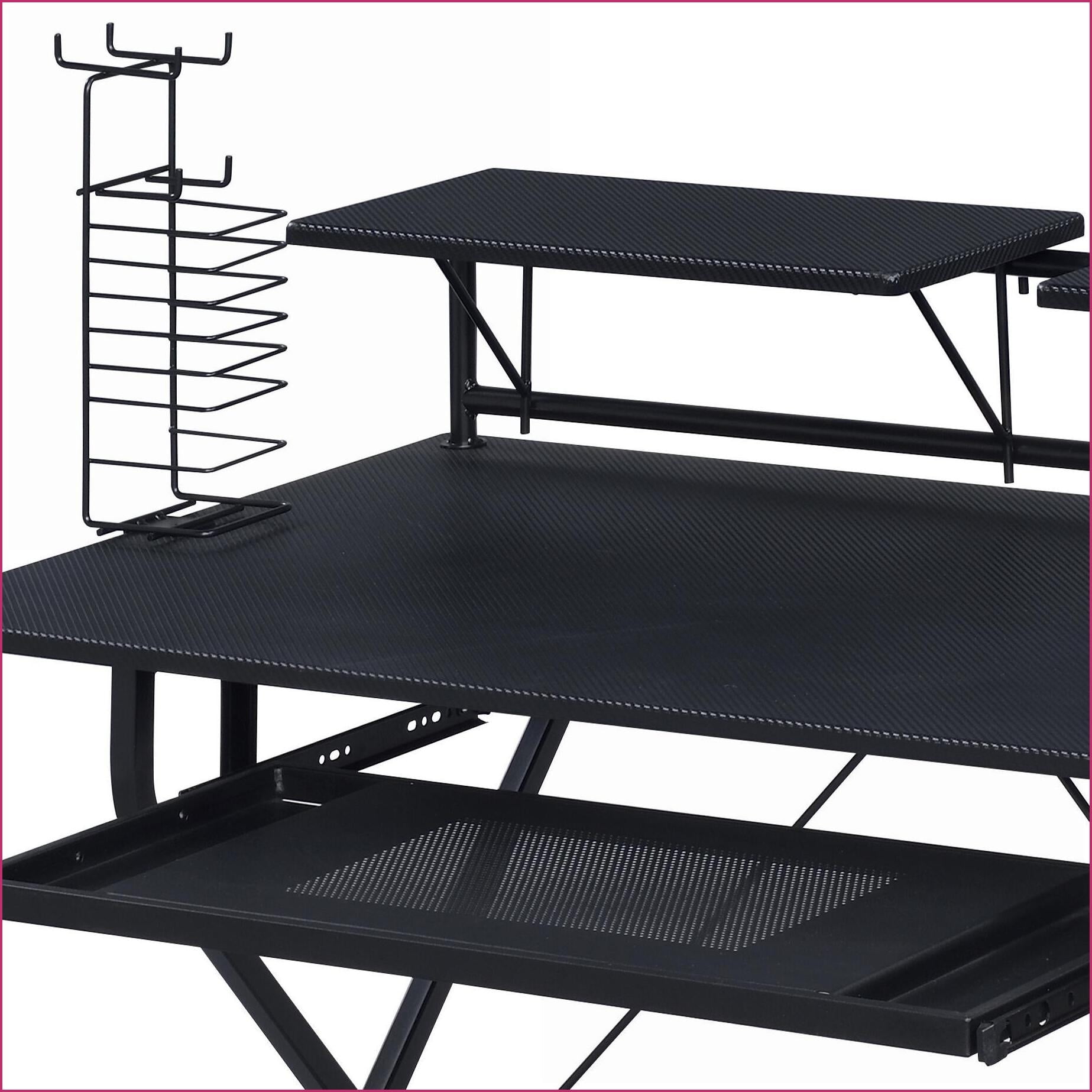Desks, Industrial 47.5"W Computer Desk with Keyboard Tray, Headset Hooks, Game Rack | Black | Wood+Metal