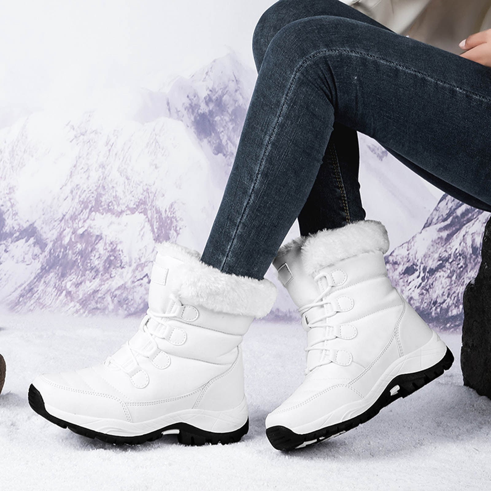 CHENge Boots for Women Knee High Wide Calf Comfort Softs Elastic Bow Design Warmth Comfortable with Side Zipper Thigh High Boot Winter Walking(White,6.5)