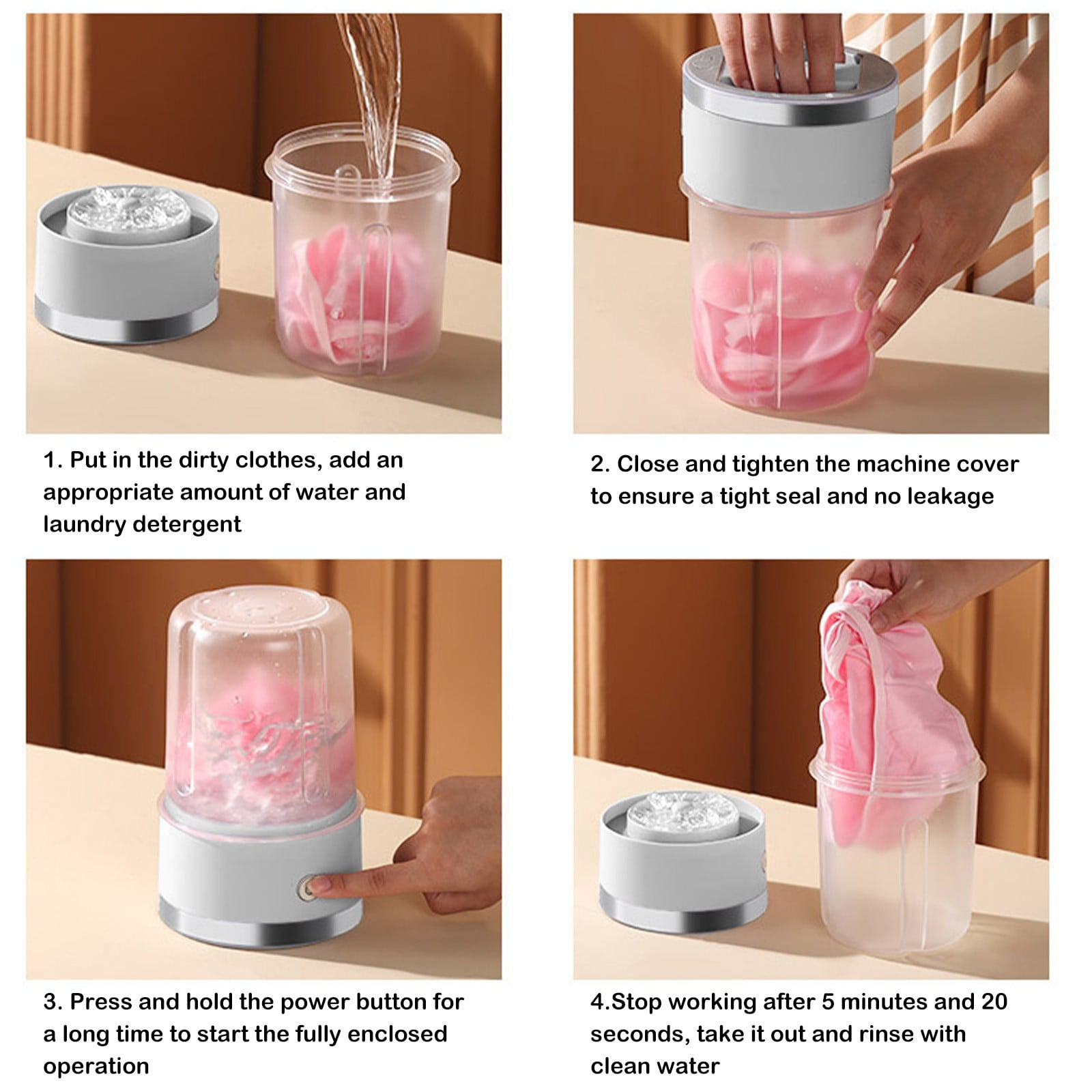 Mini Portable Underwear Washer | Wireless USB Rechargeable Small Laundry Machine for Socks, Dorm, Travel, Quiet Motor | Compact 20x14x14cm | 1pc | Purple, Green, Pink, White