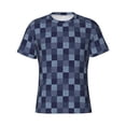thumbnail image 4 of Qekee Blue Gingham Buffalo Check Classic Fit T-Shirt Men's Shirt Men's Tight Short Sleeves for Exercise, Running, Mountaineering - Blue Gingham Buffalo Check, 4 of 9