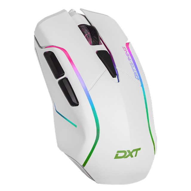 Mouse Gaming DXT GAMING Grip RGB 7200 DPI Sensor Optico 6 Botones Programables 13 Modos de Retroiluminacion Alambrico USB Blanco MGDXT046WT