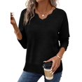 thumbnail image 3 of Women'S Sweaters Casual V-Neck Long Sleeve Sweaters Loose Solid Fall Tops Pullover Sweater Pure Black S, 3 of 7