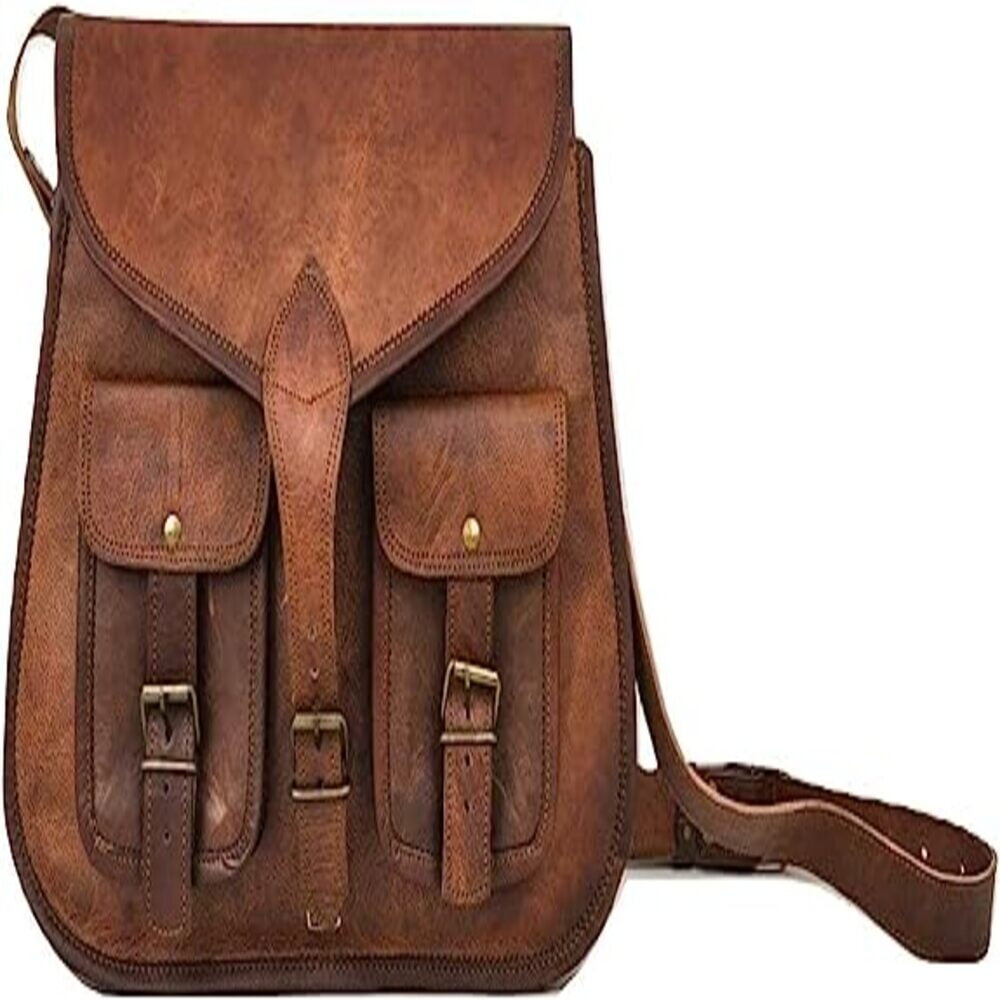 ショルダーバッグ・ポシェット ^LEATHERY^ Vintage chain cross shoulder bag mini KHAKI BROWN Vintage Crafts Large Crossbody Hippie Goat Leather Women's