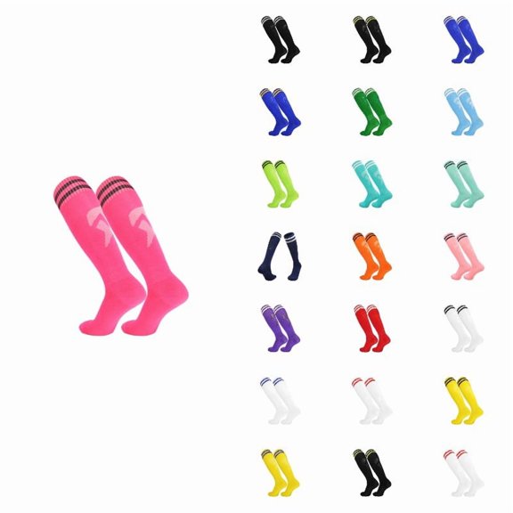 Ticikt Men's Knee-High Soccer Socks, Breathable Striped Long Athletic Socks for Sports,Hot Pink