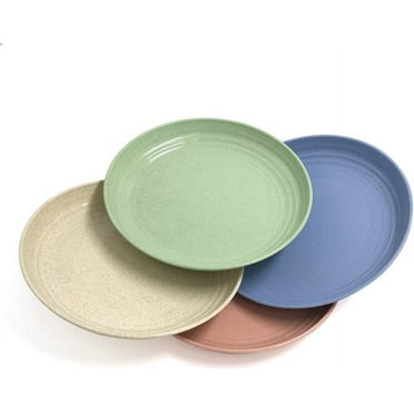 4 Pcs 7 Inch Lightweight Wheat Straw Plates, Unbreakable Dinner Plate, Toddler, Anti-fallen, Dishwasher Microwave Safe Plates (4 colors)
