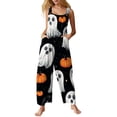 thumbnail image 3 of HAJWOH Halloween Pants Women Print Linen Cotton Jumpsuits Rompers Plus Size Loose Fit Jumpers Pants with Pockets(Black,M), 3 of 6