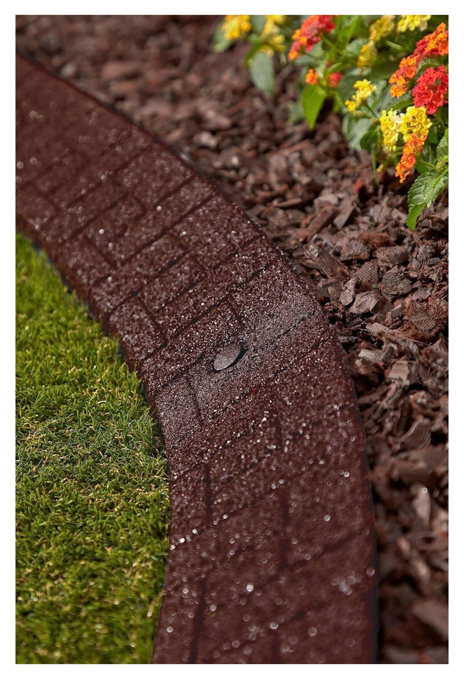 Premium Rubber Angled Terracotta Landscape Edging - 4 ft. Long, 3.5 in. High 4 in. Deep - 4 Pack (Brown)