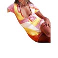 thumbnail image 3 of Liacowi Playsuit for Women Sexy V Neck Button Jumpsuit Shorts Short Sleeve Patchwork Printed Bodycon Romper One Piece, 3 of 5