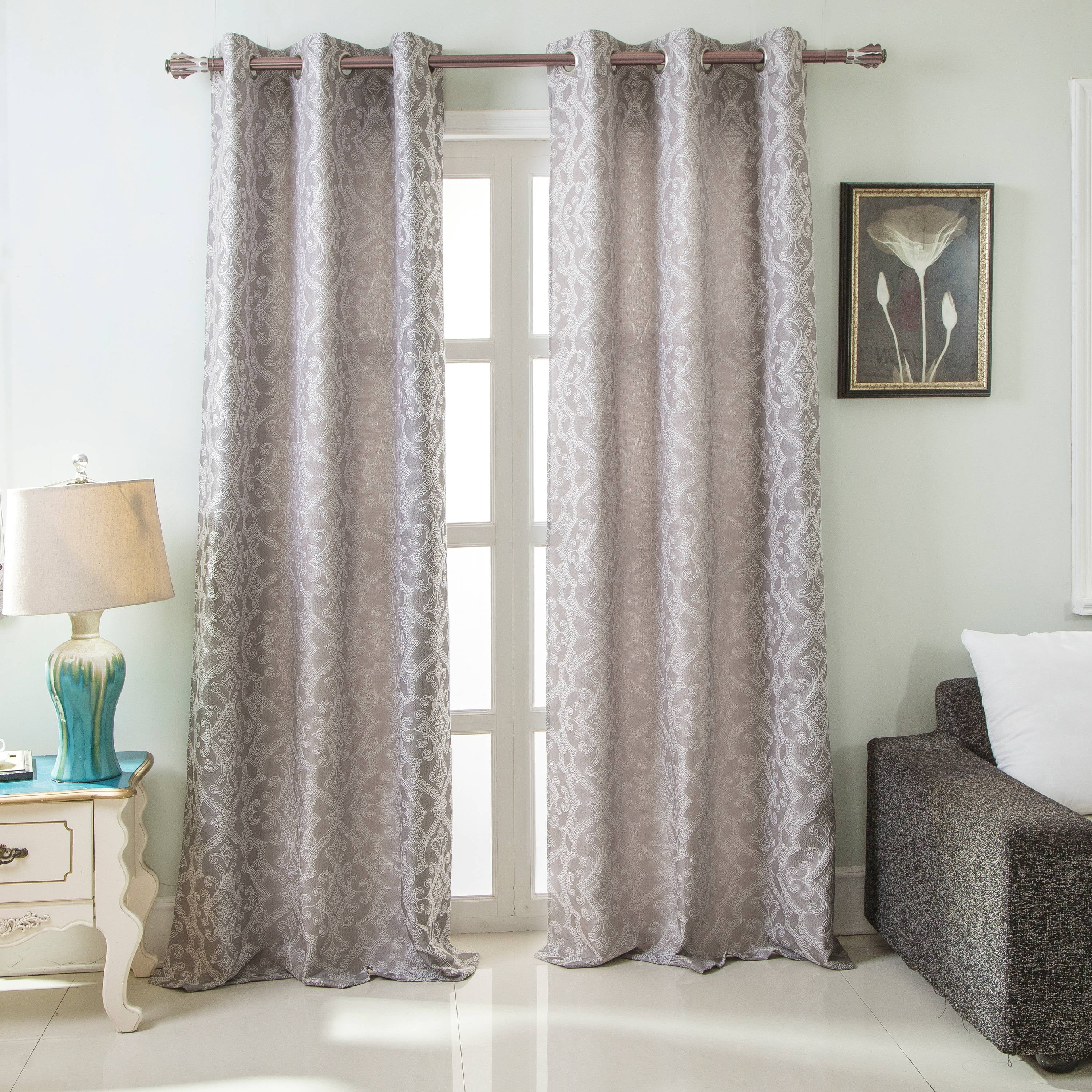 Durham Damask Jacquard 76 x 84 in. Grommet Curtain Panel Pair, Silver
