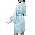 thumbnail image 5 of Liacowi Women Feather Robe Short Satin Kimono Robe Feather Trim Sleepwear Wedding Bridesmaid Gown Pajamas, 5 of 6