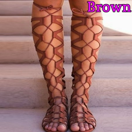 

2019 Roman Gladiator Bandage Sandals Women Knee High flat sandalias botas femininas Women Shoes Girls Summer hollow Ankle Boot