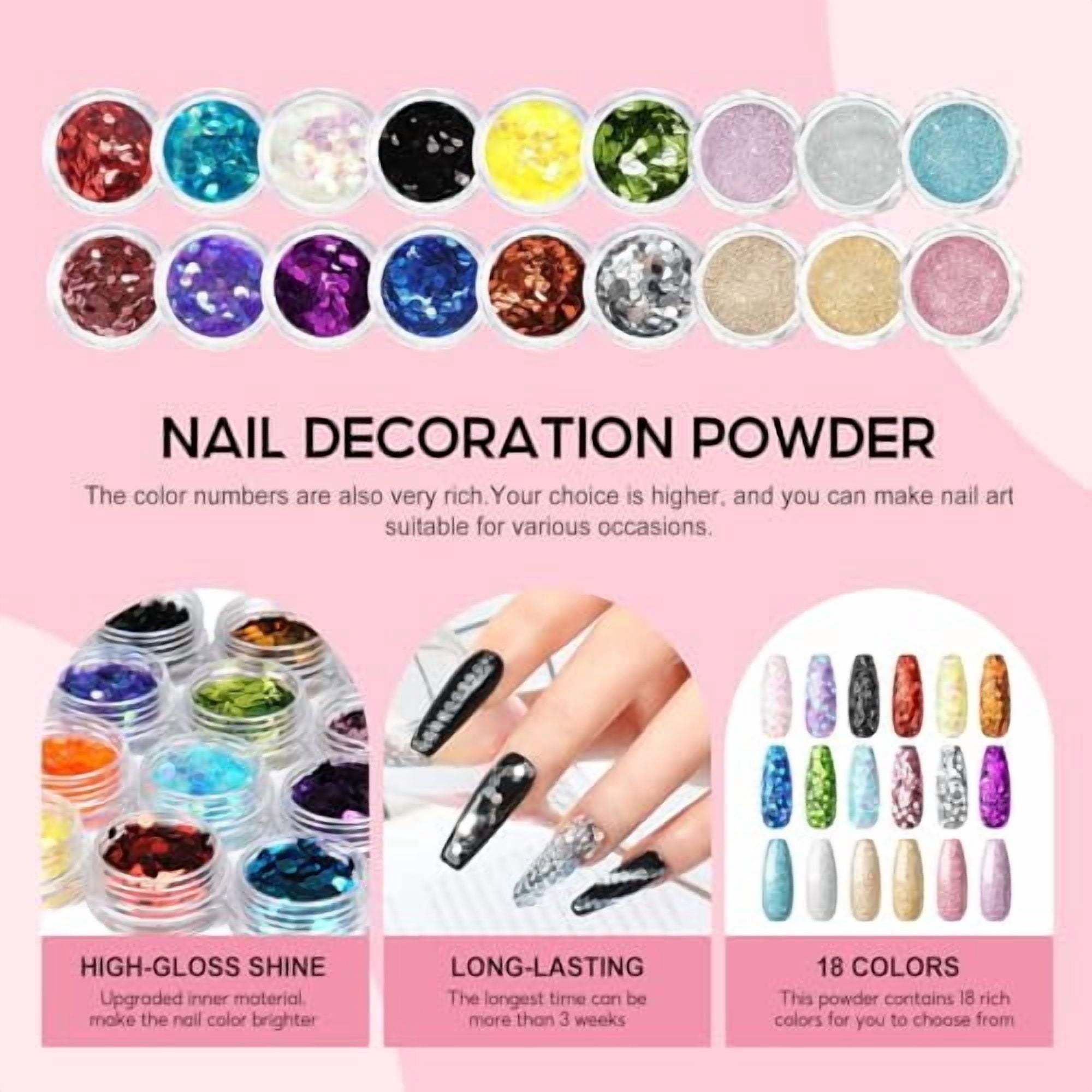 Acrylic Nail Kit for Beginners with Everything Professional Acrylics Powder 6pcs Gel Nail Polish 18pcs Glitter Decoration Powder Nails Kit Acrylic Set with Drill Light Gifts for Women