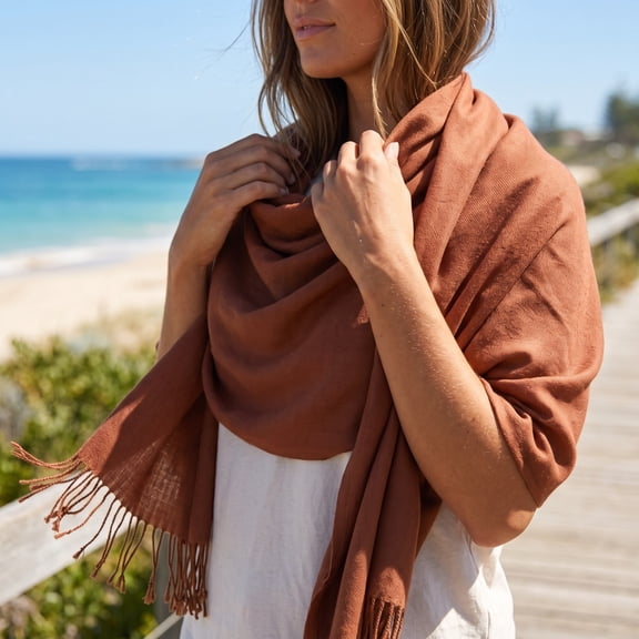 Qwertyu Scarves for Women Fleece Blend Crinkle Vintage Soft Scarf with Fringed Edges Fashion Lightweight Shawl Travel Wrap O