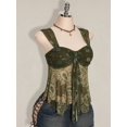 thumbnail image 6 of Army Green Floral Paisley Print Tie-Front Peplum Mesh Hem Tank Top For Women, 6 of 8