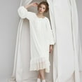 thumbnail image 2 of Chemise de Nuit à Manches Longues pour Femmes Grande Taille Confortable Coupe Ample Mignon Nœud Dentelle Pyjama Chemise de Nuit Double Col Rond Robe de Maison, 2 of 4