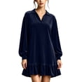 thumbnail image 2 of Sheghy Women Fall Collared Long Sleeve Shirt Dress Ruffle Hem Loose Fit, 2 of 6