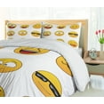 thumbnail image 5 of Funny Face Duvet Cover Sets, Happy Smiling Angry Sad Characters Glasses Moods Cartoon Artwork on Plain Back, Bedding Set 2 Duvet Covers & 4 Pillowcases, 2 Pack Queen Size, Yellow, by Ambesonne, 5 of 7