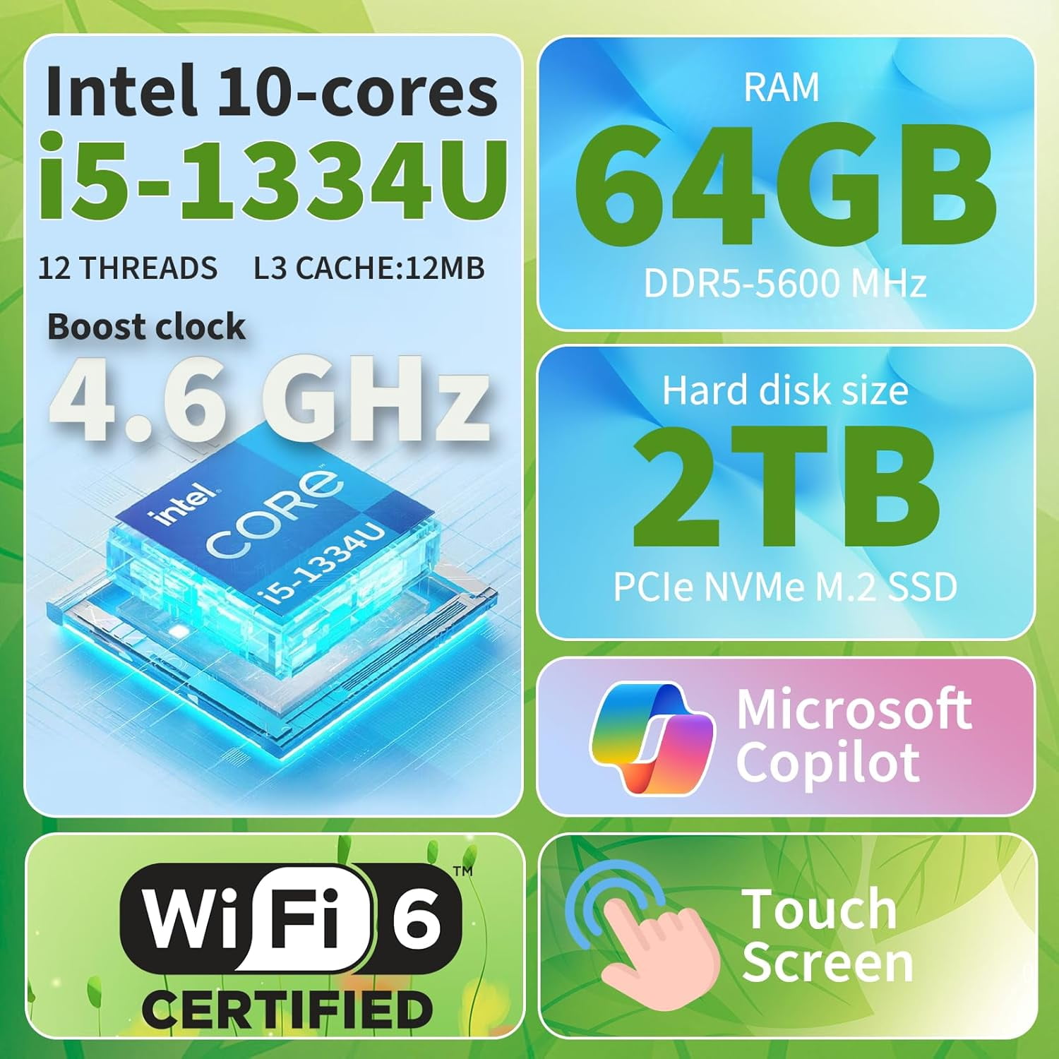 Dell Inspiron 15 3530 Touchscreen Laptop Computer, Intel Core i5 1334U, 16GB RAM, 512GB SSD, 15.6'' FHD Anti-Glare Display, Wi-Fi 6, Ai Copilot, Windows 11 Pro, for Business & Student