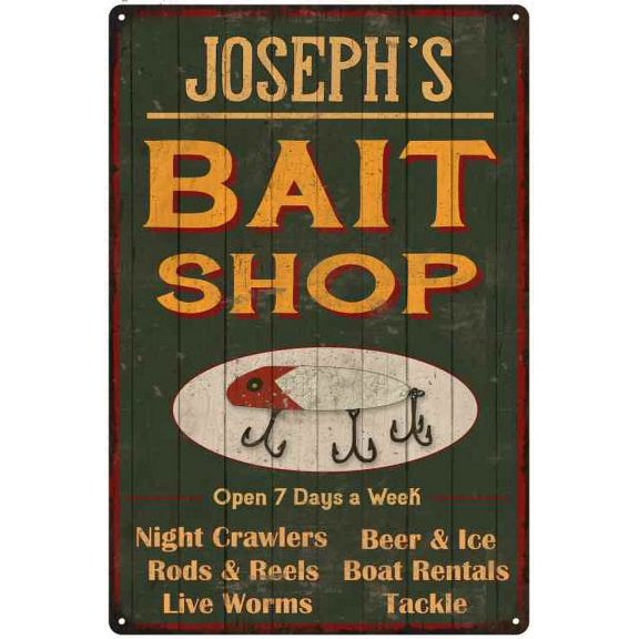 JOSEPH'S Green Bait Shop Man Cave Wall Decor Gift 8x12 Metal 208120027012