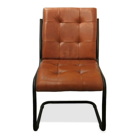 Kurtz Leather Upholstered Side Chair with Cast Iron Frame in Mahogany