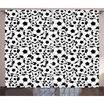 Ambesonne Soccer Curtains 2 Panel Set, Monochrome Balls Sport Theme, 108" x 96", White Black