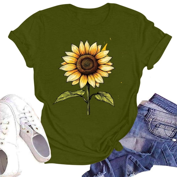 NAMTYQX Womens Oversized Tee Shirts Crewneck Light Plus Size Pattern Short Sleeve Loose Cute Cool Muster Women's T-Shirts Army Green Size M