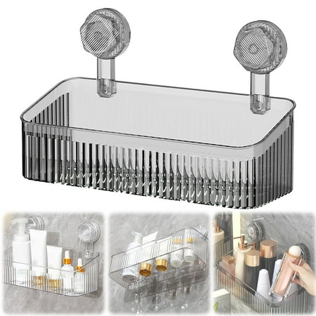 Shower Caddy Suction Cup No Drilling Removable Plastic Shower Basket Organizer – Rustproof Bathroom Storage Shelf with Draining Design for Shower Bathtub Kitchen (11*4in)
