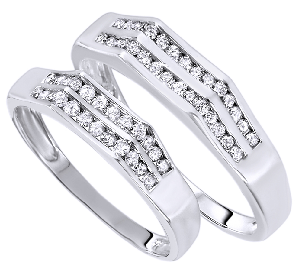 AFFY White Natural Diamond His And Hers Wedding Band Set in 14K White Gold (0.5 Cttw)