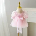 thumbnail image 3 of Dulce vestido de princesa para niñas, vestido de algodón con mangas abullonadas, vestido de verano con cintura de malla, zapatos y accesorios para bebés, 3 of 5