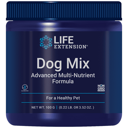 Life Extension Dog Mix, dog vitamins and supplements, probiotics, L-carnitine, B12, folic acid, vitamin C, vitamin E, rosemary, nutrient absorption, gluten-free, non-GMO, 60 servings