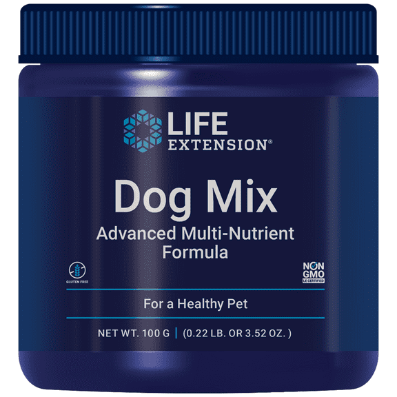 Life Extension Dog Mix, dog vitamins and supplements, probiotics, L-carnitine, B12, folic acid, vitamin C, vitamin E, rosemary, nutrient absorption, gluten-free, non-GMO, 60 servings