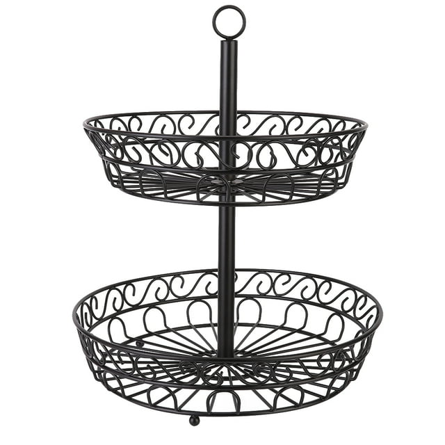 Fruit Basket,Iron Two Layers Desktop Iron Fruit Basket Two Layers Fruit Basket Versatile Functionality